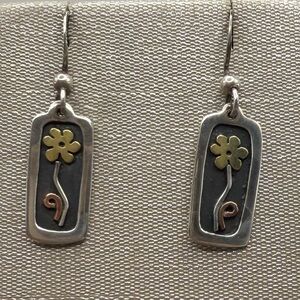 Far Fetched Sterling Silver Mixed Metal Flower Dangle Earrings FF